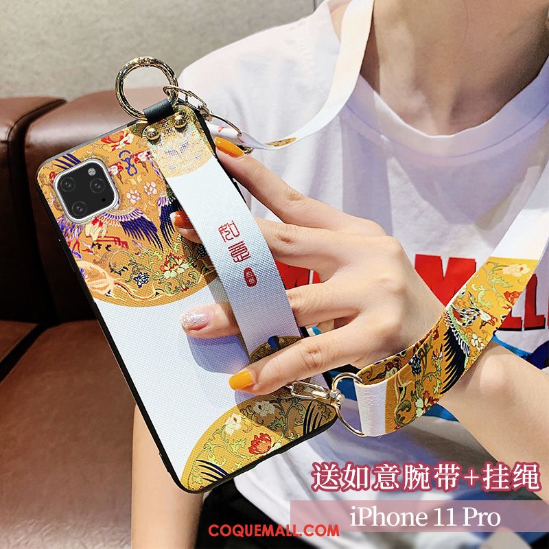 Étui iPhone 11 Pro Net Rouge Ornements Suspendus Cou Suspendu, Coque iPhone 11 Pro Style Chinois Jaune