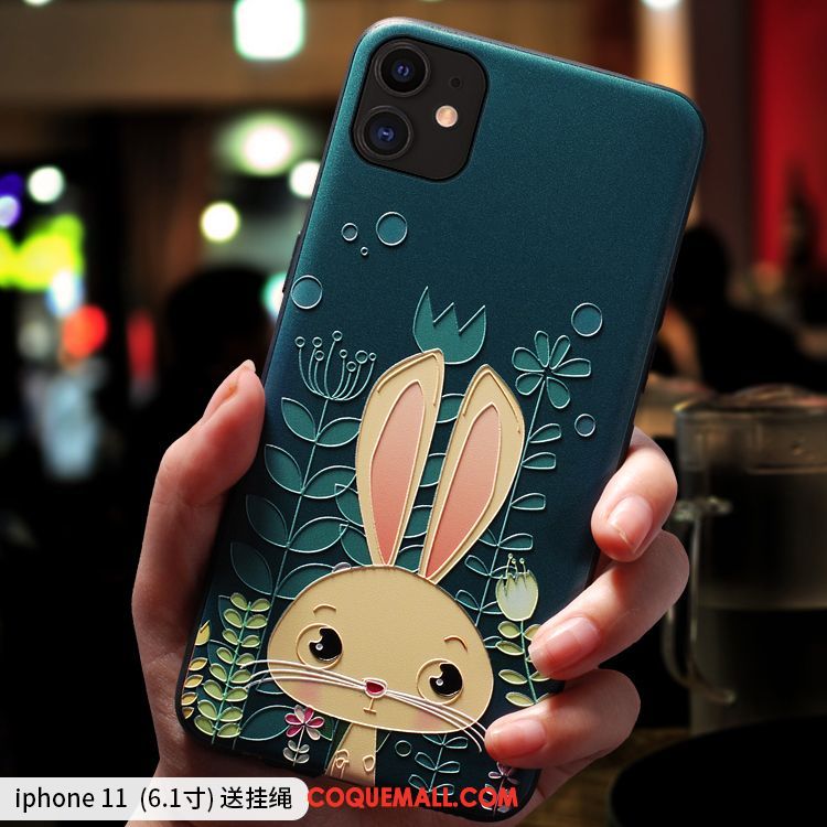 Étui iPhone 11 Silicone Créatif Dessin Animé, Coque iPhone 11 Vert Téléphone Portable