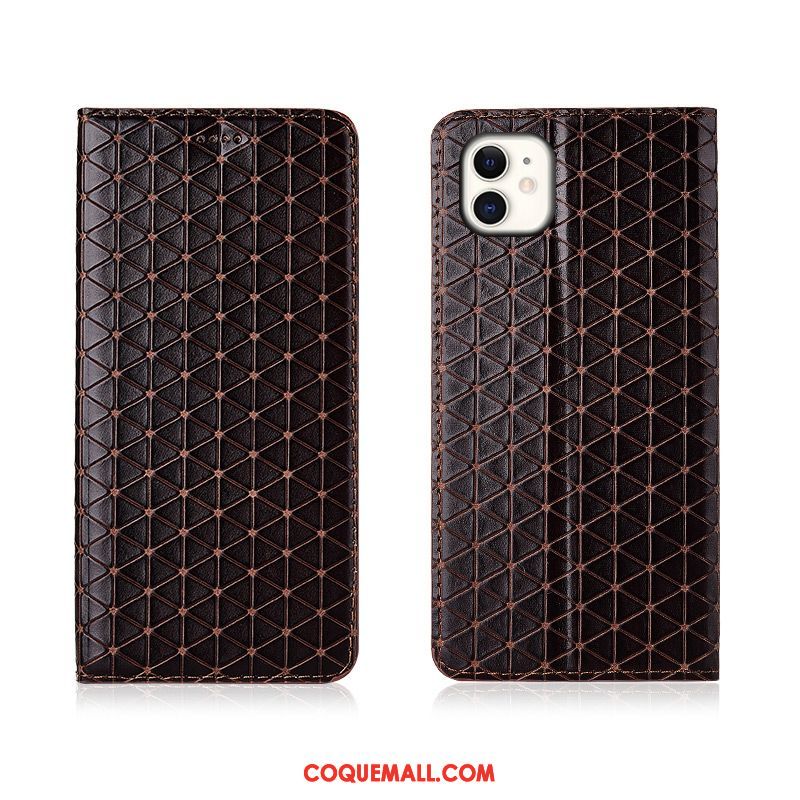 Étui iPhone 11 Silicone Plaid Cuir Véritable, Coque iPhone 11 Incassable En Cuir Braun