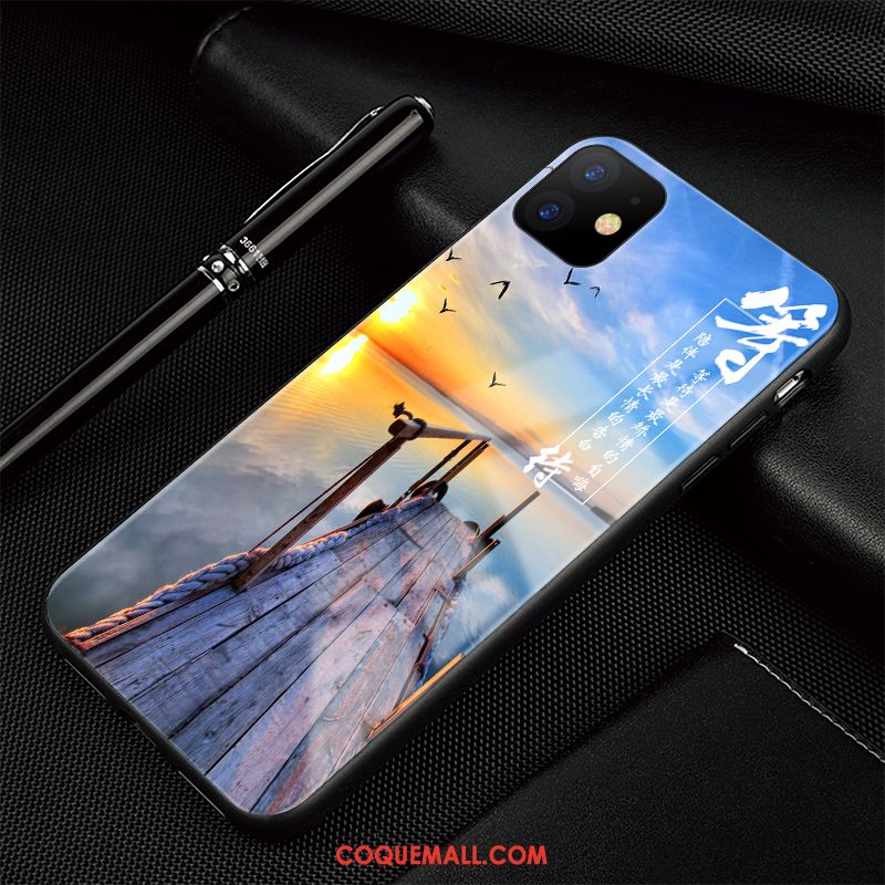 Étui iPhone 11 Simple Bleu Incassable, Coque iPhone 11 Silicone Verre