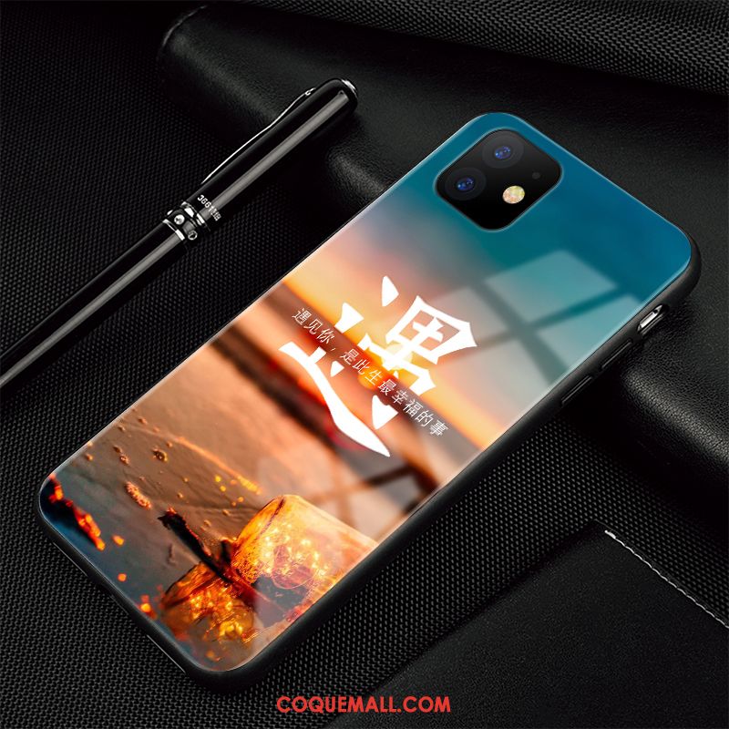 Étui iPhone 11 Simple Bleu Incassable, Coque iPhone 11 Silicone Verre