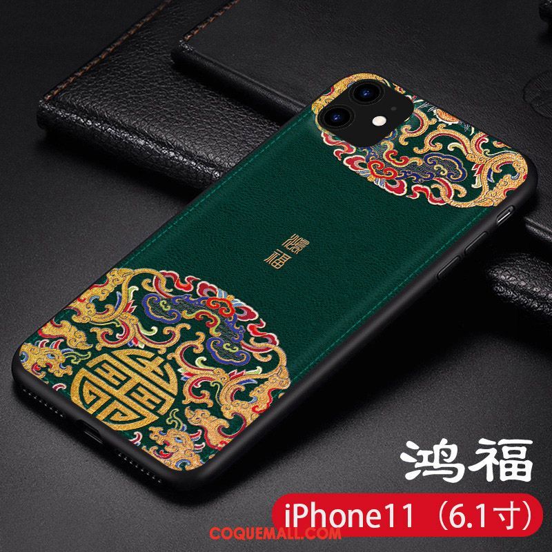 Étui iPhone 11 Style Chinois Cuir Net Rouge, Coque iPhone 11 Très Mince Bleu