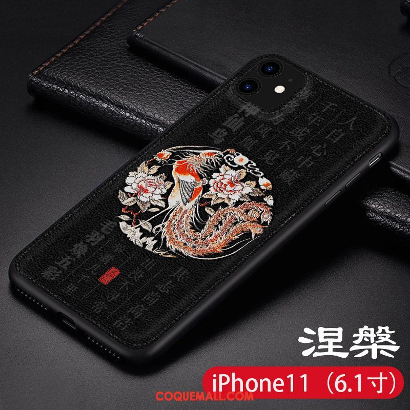 Étui iPhone 11 Style Chinois Cuir Net Rouge, Coque iPhone 11 Très Mince Bleu
