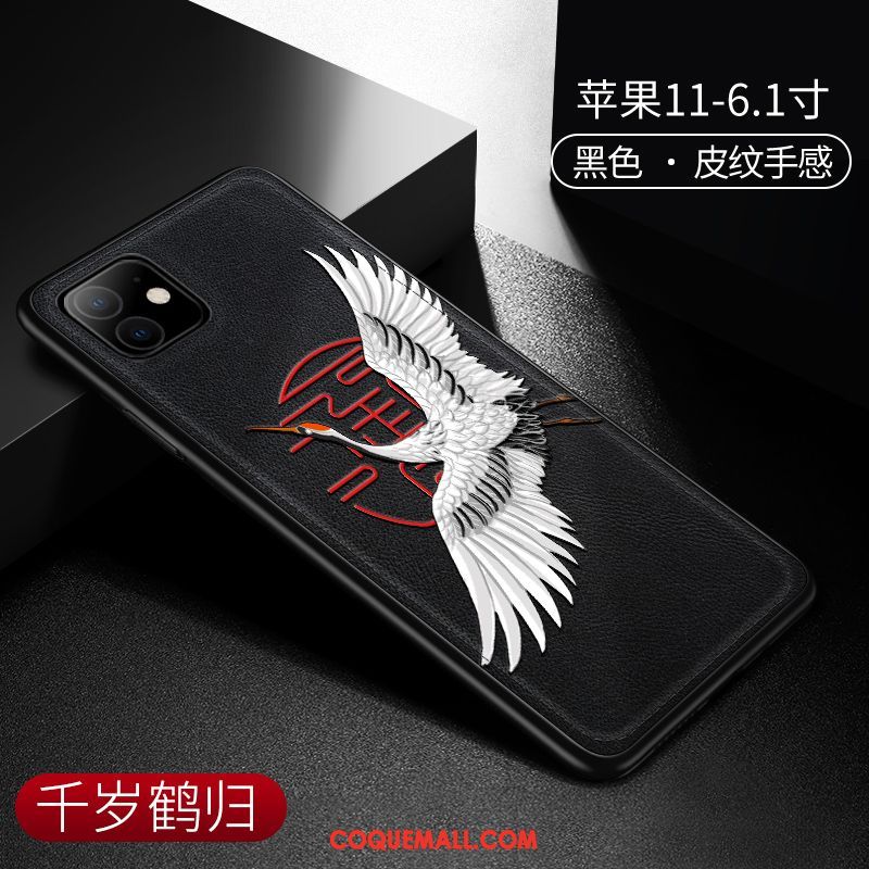 Étui iPhone 11 Tout Compris Cuir Gaufrage, Coque iPhone 11 Net Rouge Luxe