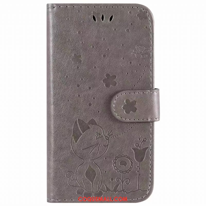 Étui iPhone 12 Chat En Cuir Violet, Coque iPhone 12 Téléphone Portable