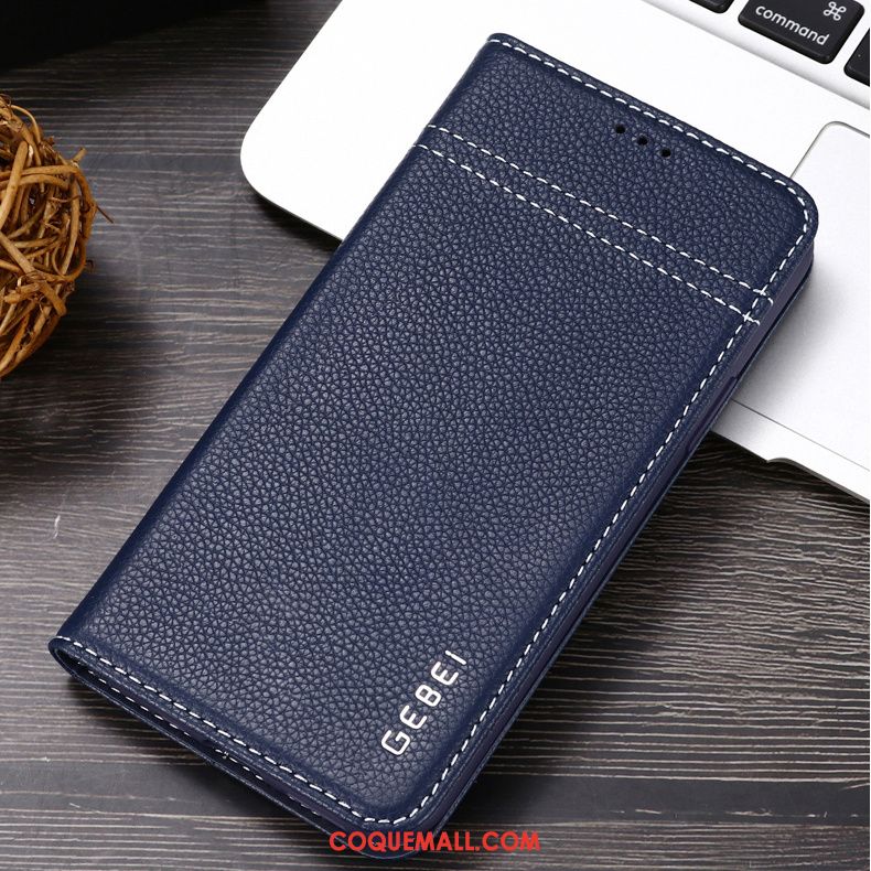 Étui iPhone 12 Cuir Véritable Tout Compris Protection, Coque iPhone 12 Incassable Bleu Marin