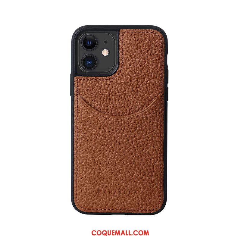 Étui iPhone 12 En Cuir Carte Cuir Véritable, Coque iPhone 12 Modèle Fleurie Litchi