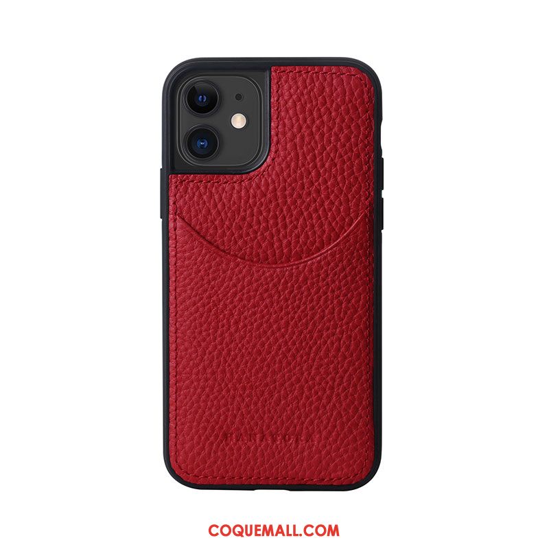 Étui iPhone 12 En Cuir Carte Cuir Véritable, Coque iPhone 12 Modèle Fleurie Litchi