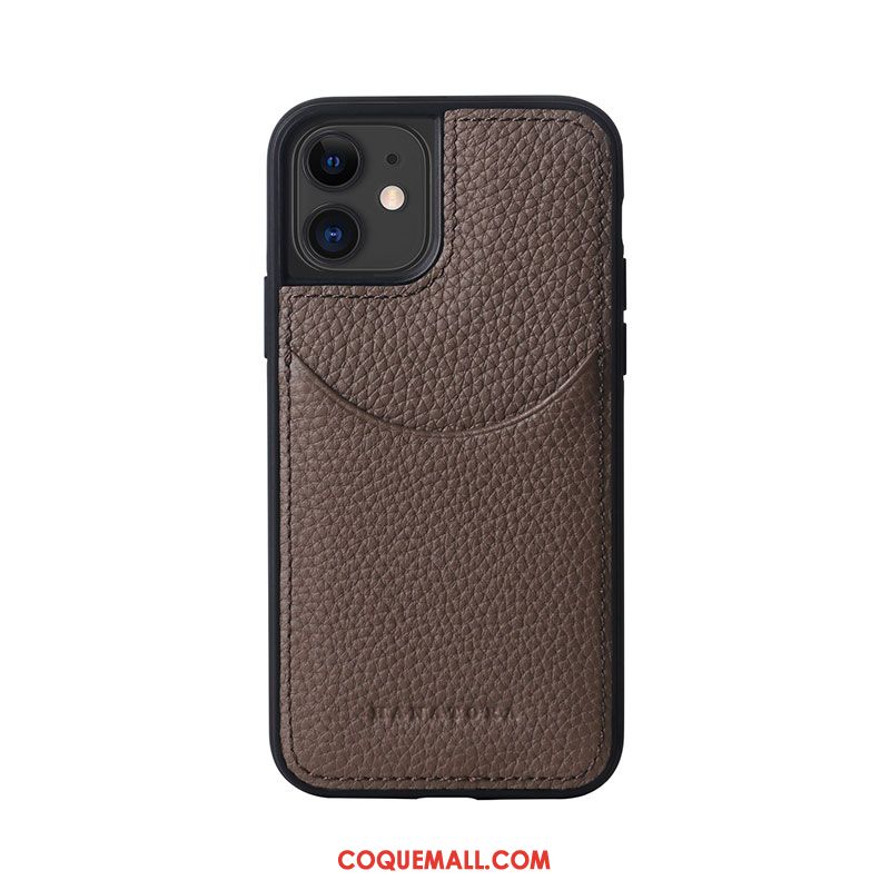 Étui iPhone 12 En Cuir Carte Cuir Véritable, Coque iPhone 12 Modèle Fleurie Litchi