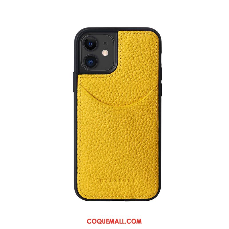 Étui iPhone 12 En Cuir Carte Cuir Véritable, Coque iPhone 12 Modèle Fleurie Litchi