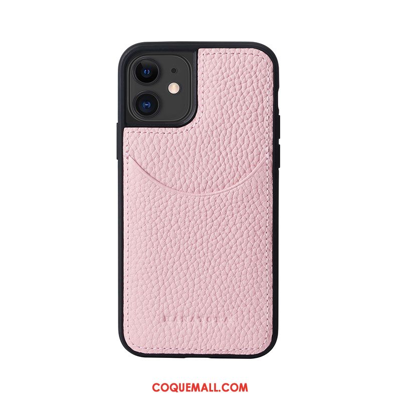 Étui iPhone 12 En Cuir Carte Cuir Véritable, Coque iPhone 12 Modèle Fleurie Litchi