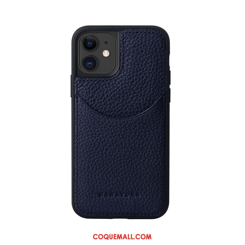 Étui iPhone 12 En Cuir Carte Cuir Véritable, Coque iPhone 12 Modèle Fleurie Litchi