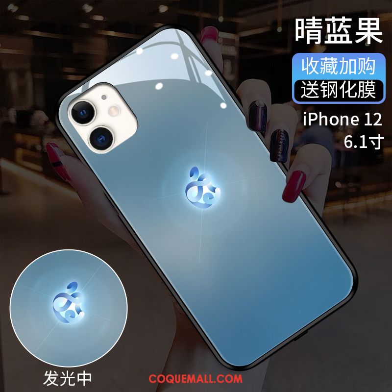 Étui iPhone 12 Marque De Tendance Bleu Verre, Coque iPhone 12 Mode Dégradé De Couleur