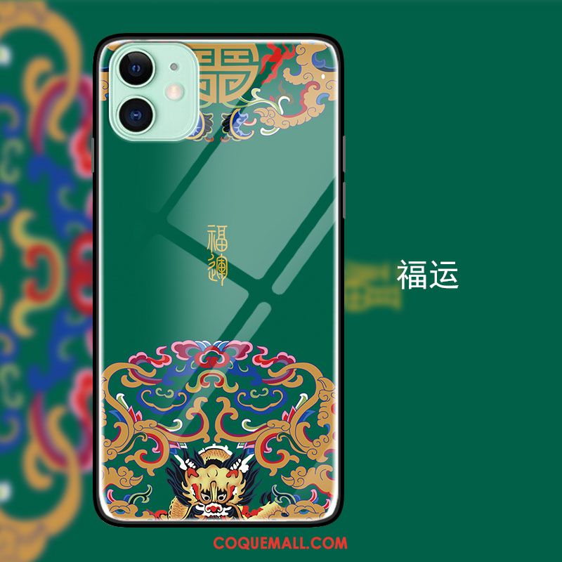 Étui iPhone 12 Mini Personnalité Tendance Style Chinois, Coque iPhone 12 Mini Miroir Verre Trempé