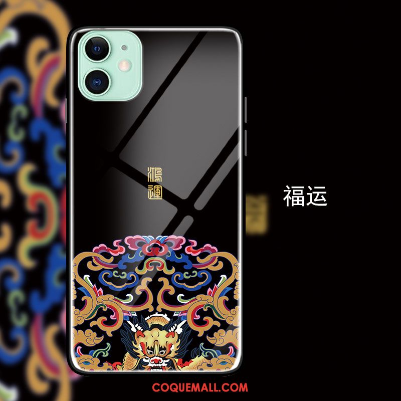 Étui iPhone 12 Mini Personnalité Tendance Style Chinois, Coque iPhone 12 Mini Miroir Verre Trempé