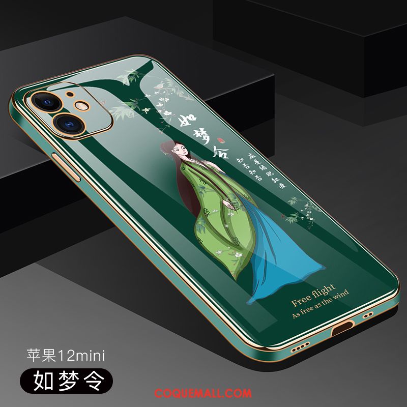 Étui iPhone 12 Mini Transparent Vert Protection, Coque iPhone 12 Mini Silicone Nouveau