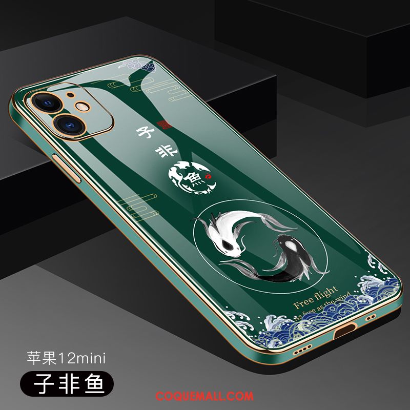 Étui iPhone 12 Mini Transparent Vert Protection, Coque iPhone 12 Mini Silicone Nouveau