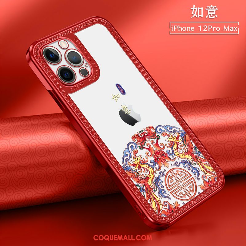 Étui iPhone 12 Pro Max Incassable Transparent Fluide Doux, Coque iPhone 12 Pro Max Mini Rouge