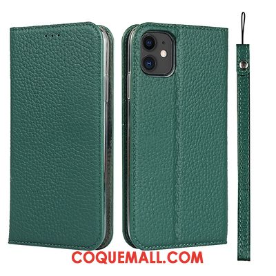 Étui iPhone 12 Tout Compris Cuir Grande Marque, Coque iPhone 12 Vert Clamshell