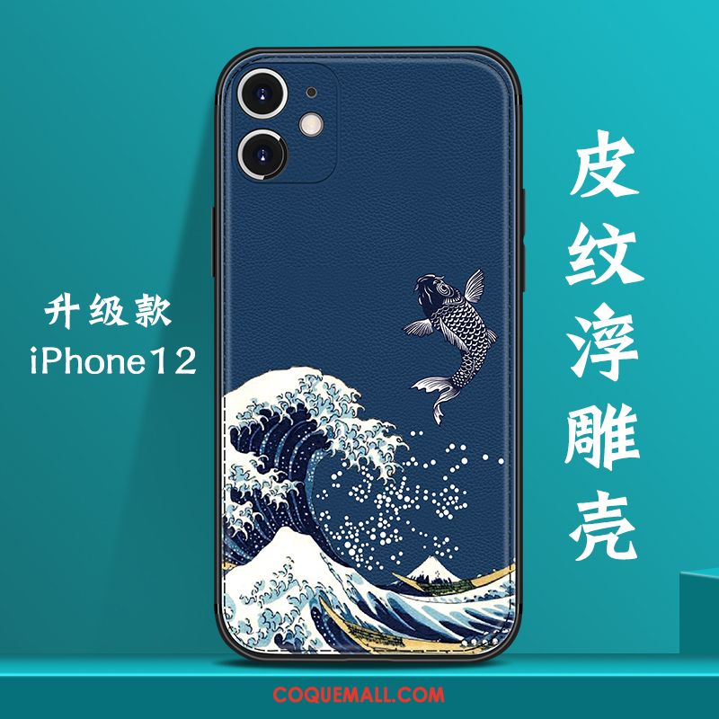 Étui iPhone 12 Vent Personnalité Incassable, Coque iPhone 12 Tout Compris Bleu