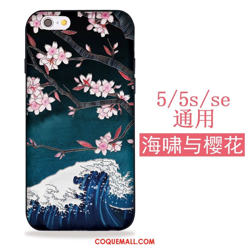 Étui iPhone 5 / 5s Noir Japonais Sakura, Coque iPhone 5 / 5s Fluide Doux Silicone