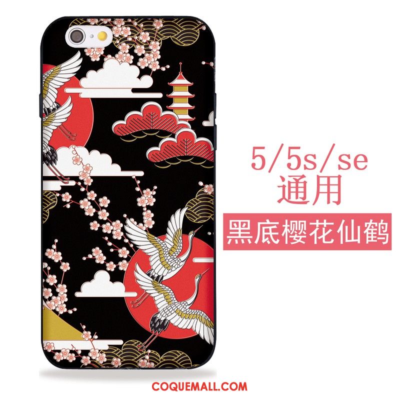 Étui iPhone 5 / 5s Noir Japonais Sakura, Coque iPhone 5 / 5s Fluide Doux Silicone