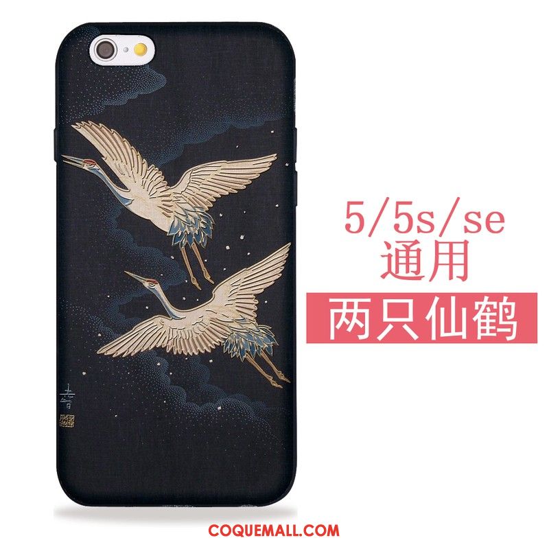 Étui iPhone 5 / 5s Noir Japonais Sakura, Coque iPhone 5 / 5s Fluide Doux Silicone