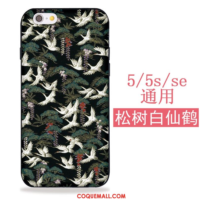 Étui iPhone 5 / 5s Noir Japonais Sakura, Coque iPhone 5 / 5s Fluide Doux Silicone