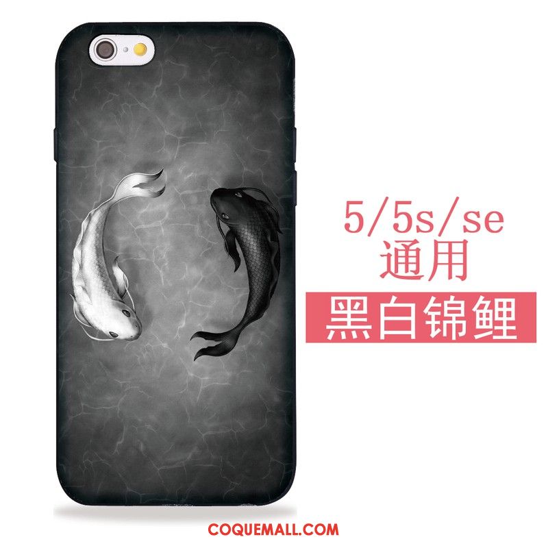 Étui iPhone 5 / 5s Noir Japonais Sakura, Coque iPhone 5 / 5s Fluide Doux Silicone