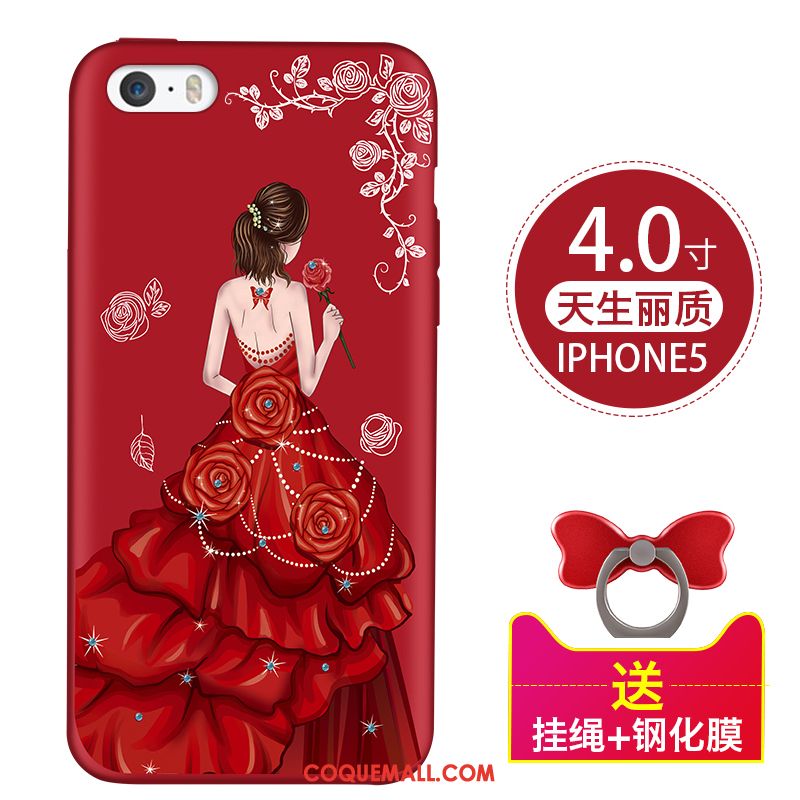 Étui iPhone 5 / 5s Simple Délavé En Daim Rouge, Coque iPhone 5 / 5s Ornements Suspendus Silicone