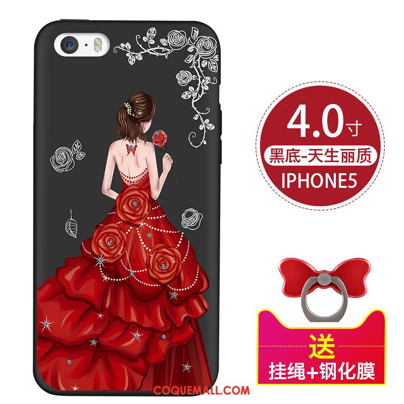 Étui iPhone 5 / 5s Simple Délavé En Daim Rouge, Coque iPhone 5 / 5s Ornements Suspendus Silicone