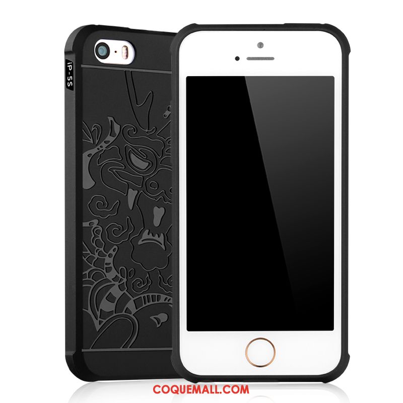 Étui iPhone 5 / 5s Téléphone Portable Noir Créatif, Coque iPhone 5 / 5s Silicone Fluide Doux