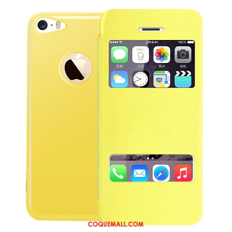 Étui iPhone 5c Vert Étui En Cuir Ouvrir La Fenêtre, Coque iPhone 5c Très Mince Téléphone Portable