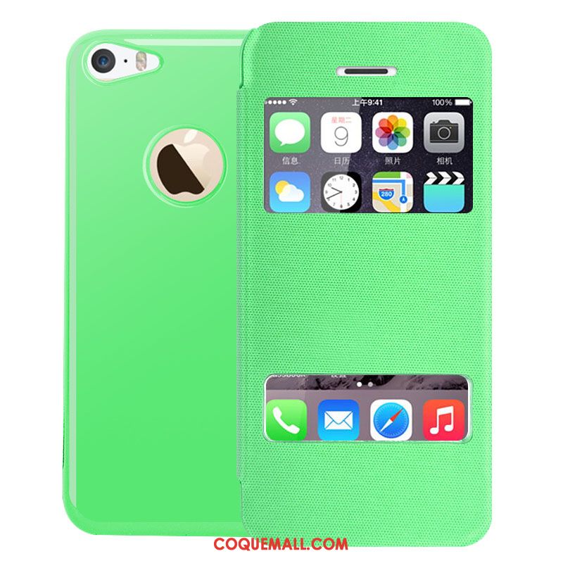 Étui iPhone 5c Vert Étui En Cuir Ouvrir La Fenêtre, Coque iPhone 5c Très Mince Téléphone Portable