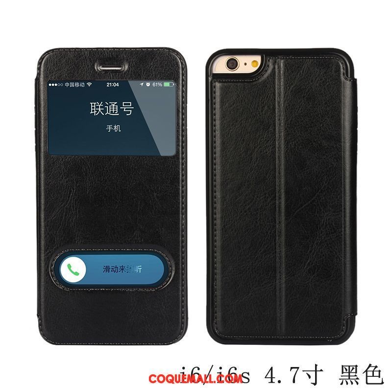 Étui iPhone 6 / 6s Plus Incassable Très Mince Tendance, Coque iPhone 6 / 6s Plus Ouvrir La Fenêtre Étui En Cuir Braun