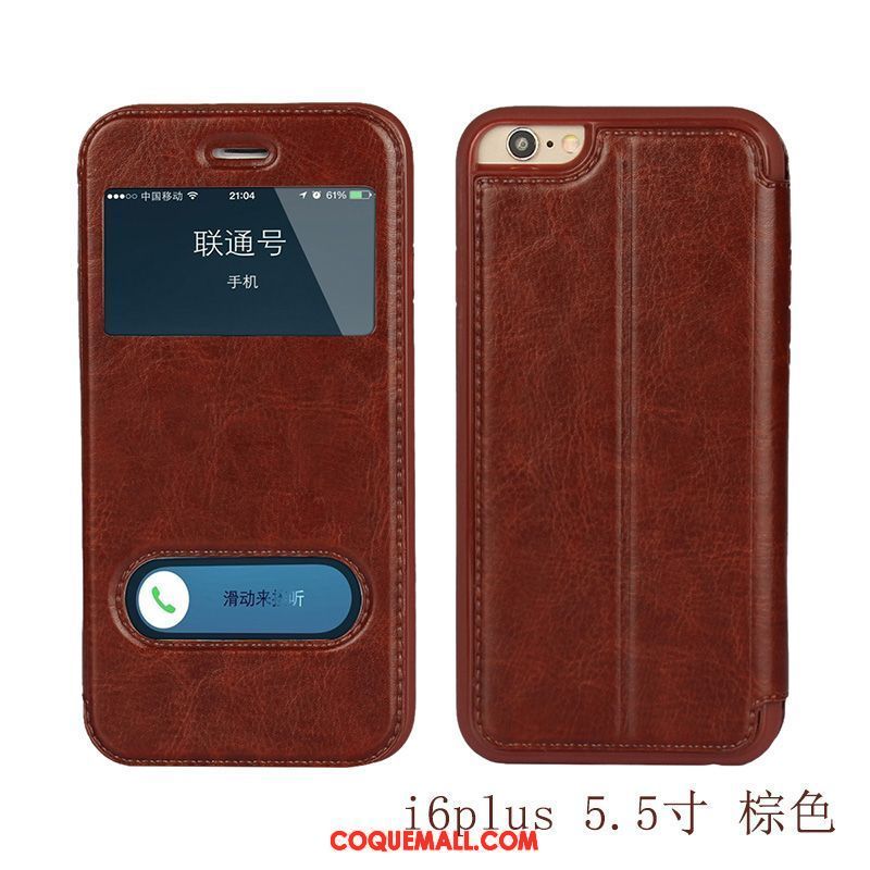 Étui iPhone 6 / 6s Plus Incassable Très Mince Tendance, Coque iPhone 6 / 6s Plus Ouvrir La Fenêtre Étui En Cuir Braun