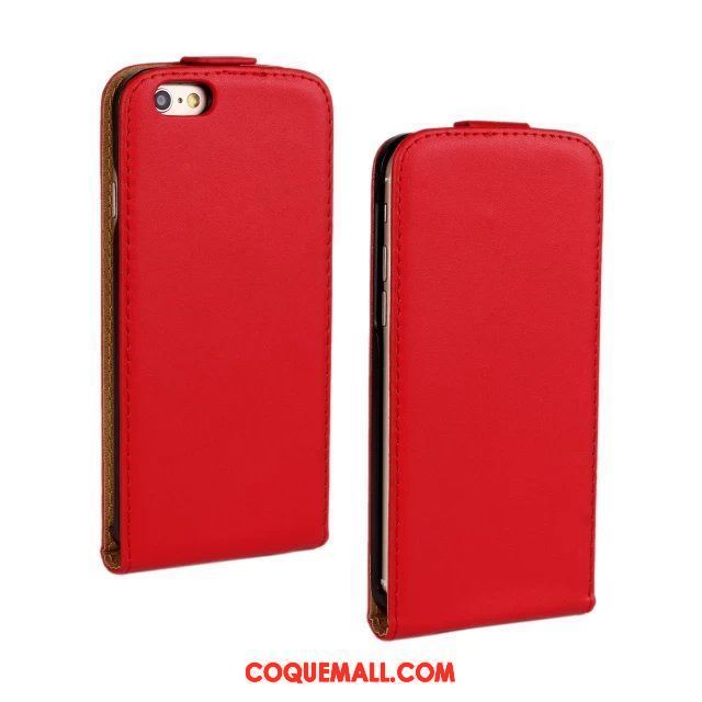 Étui iPhone 6 / 6s Plus Protection Téléphone Portable Rouge, Coque iPhone 6 / 6s Plus Couleur Unie Cuir Véritable