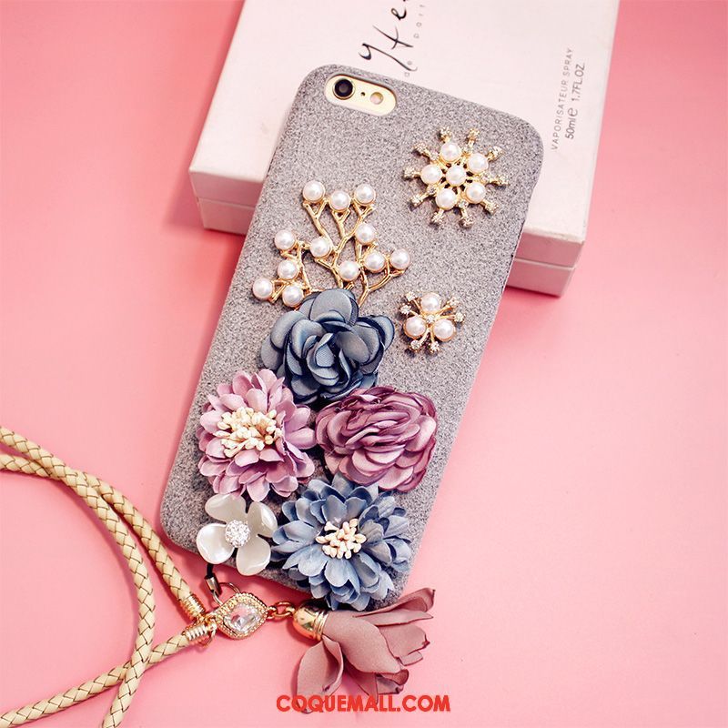 Étui iPhone 6 / 6s Plus Strass Luxe Ornements Suspendus, Coque iPhone 6 / 6s Plus Gris Fleurs