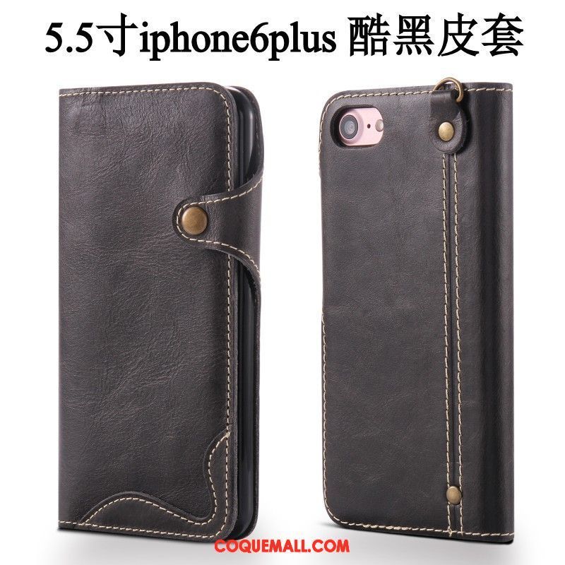 Étui iPhone 6 / 6s Plus Étui En Cuir Cuir Véritable Vintage, Coque iPhone 6 / 6s Plus Vin Rouge Téléphone Portable