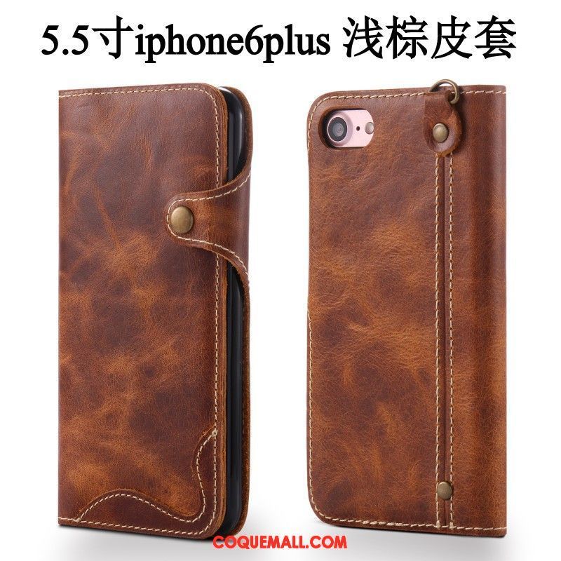 Étui iPhone 6 / 6s Plus Étui En Cuir Cuir Véritable Vintage, Coque iPhone 6 / 6s Plus Vin Rouge Téléphone Portable