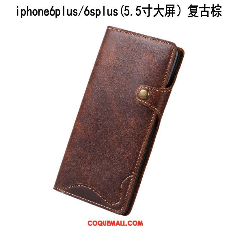 Étui iPhone 6 / 6s Plus Étui En Cuir Cuir Véritable Vintage, Coque iPhone 6 / 6s Plus Vin Rouge Téléphone Portable