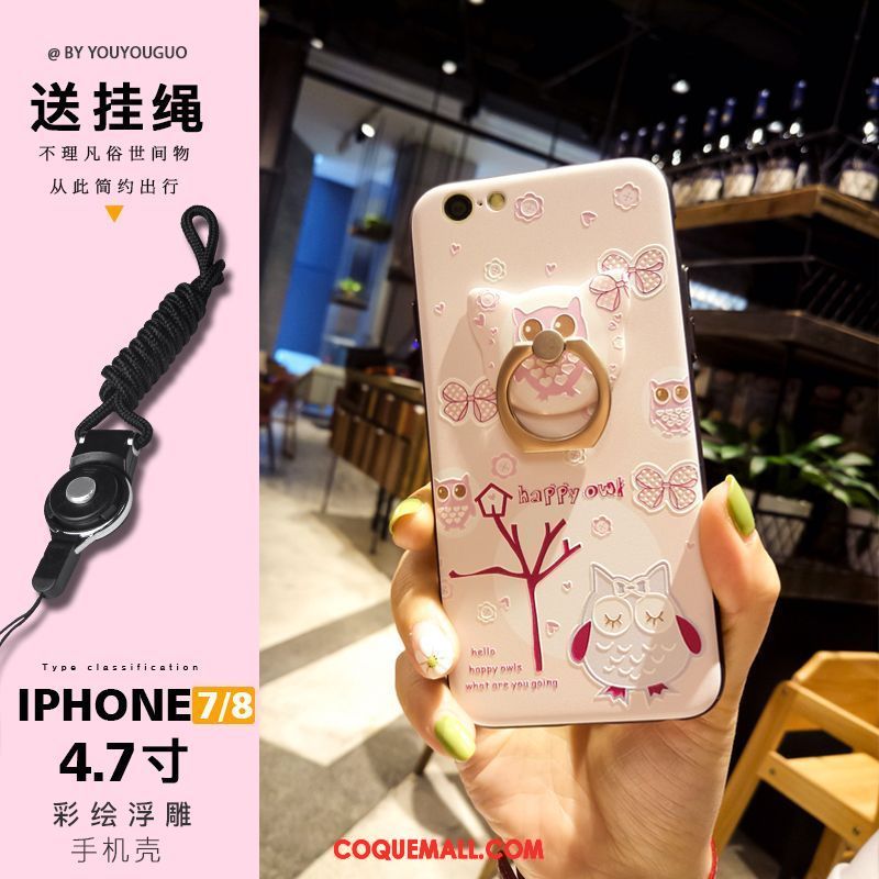 Étui iPhone 7 Gaufrage Support Ornements Suspendus, Coque iPhone 7 Téléphone Portable Rose