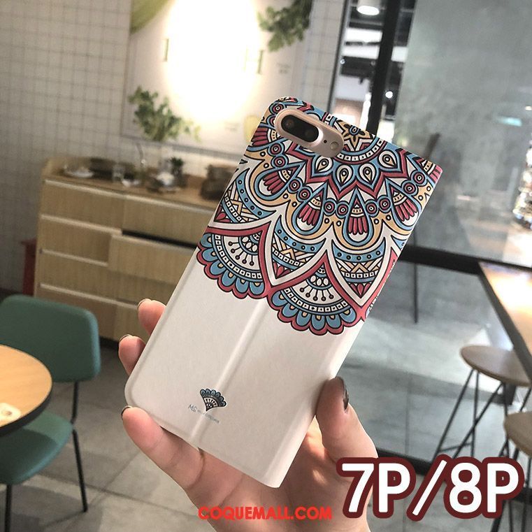 Étui iPhone 7 Plus Floral Téléphone Portable Blanc, Coque iPhone 7 Plus Étui En Cuir Créatif