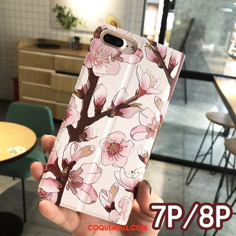 Étui iPhone 7 Plus Floral Téléphone Portable Blanc, Coque iPhone 7 Plus Étui En Cuir Créatif