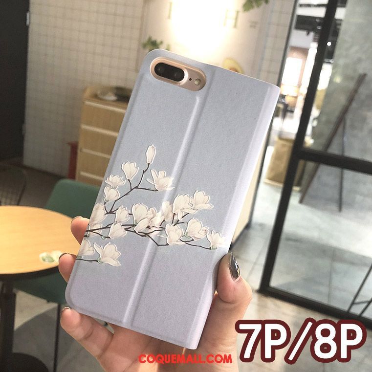 Étui iPhone 7 Plus Floral Téléphone Portable Blanc, Coque iPhone 7 Plus Étui En Cuir Créatif