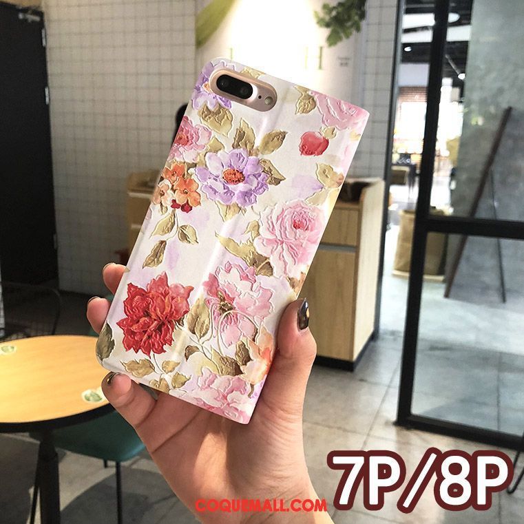 Étui iPhone 7 Plus Floral Téléphone Portable Blanc, Coque iPhone 7 Plus Étui En Cuir Créatif