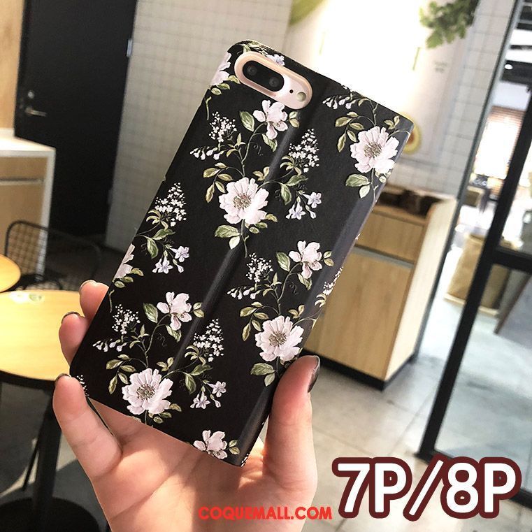 Étui iPhone 7 Plus Floral Téléphone Portable Blanc, Coque iPhone 7 Plus Étui En Cuir Créatif