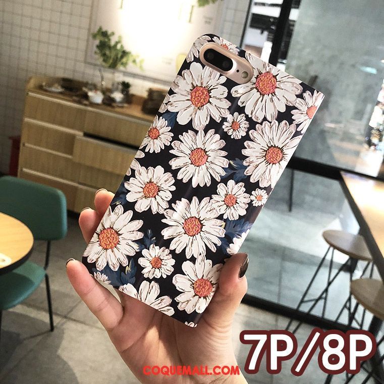 Étui iPhone 7 Plus Floral Téléphone Portable Blanc, Coque iPhone 7 Plus Étui En Cuir Créatif