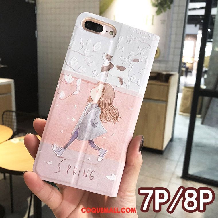 Étui iPhone 7 Plus Floral Téléphone Portable Blanc, Coque iPhone 7 Plus Étui En Cuir Créatif