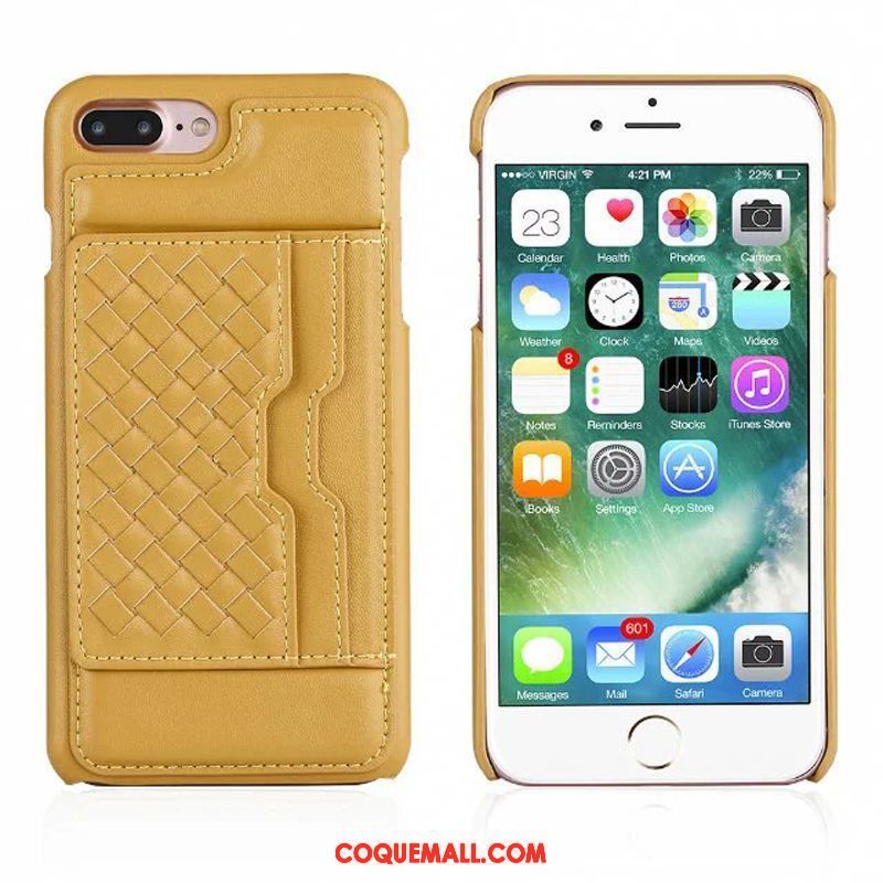 Étui iPhone 7 Plus Jaune Support Tissage, Coque iPhone 7 Plus Téléphone Portable Étui En Cuir